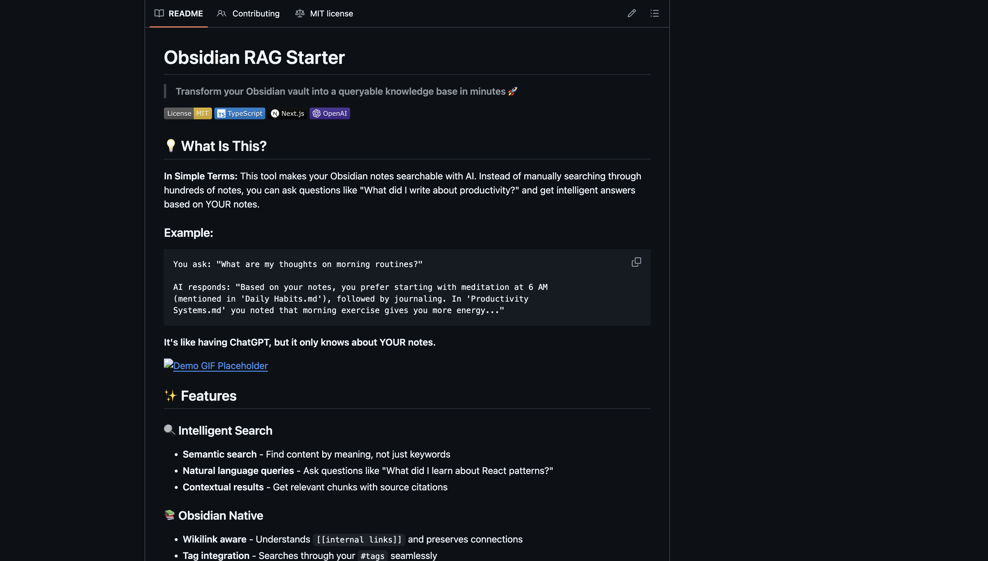 Screenshot of Obsidian RAG System